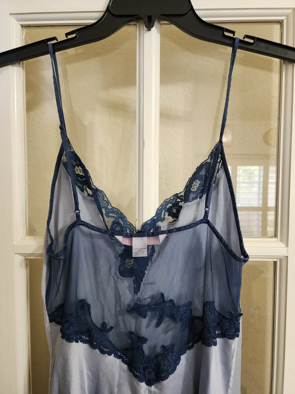 Vintage Victoria's Secret 100% Silk Blue Lace Chemise Slip Nightgown M READ DESC